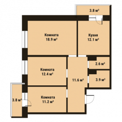 Трёхкомнатная квартира 72.4 м²