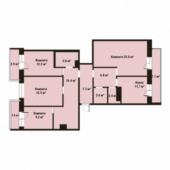 Трёхкомнатная квартира 115.6 м²
