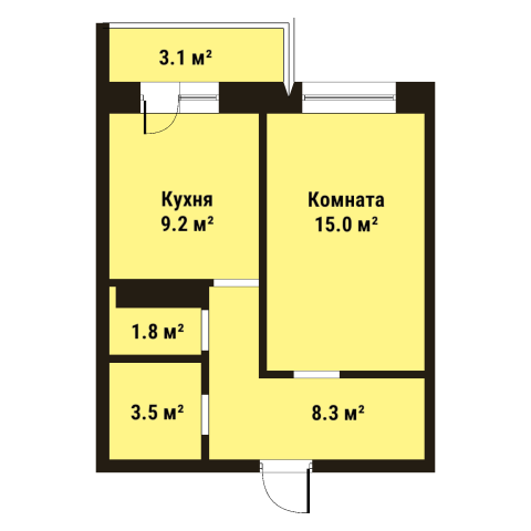 Однокомнатная квартира 37.9 м²