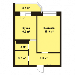 Однокомнатная квартира 38.2 м²