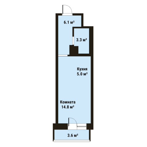 Студия 29.1 м²